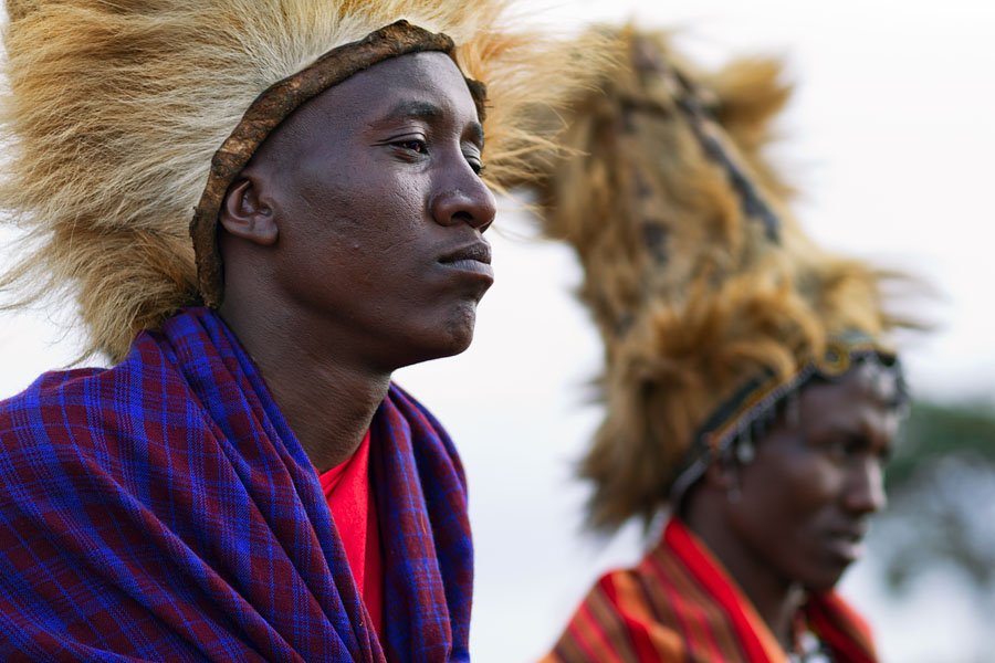  Masai warriors with lion heads   Masaai Mara   Kenya